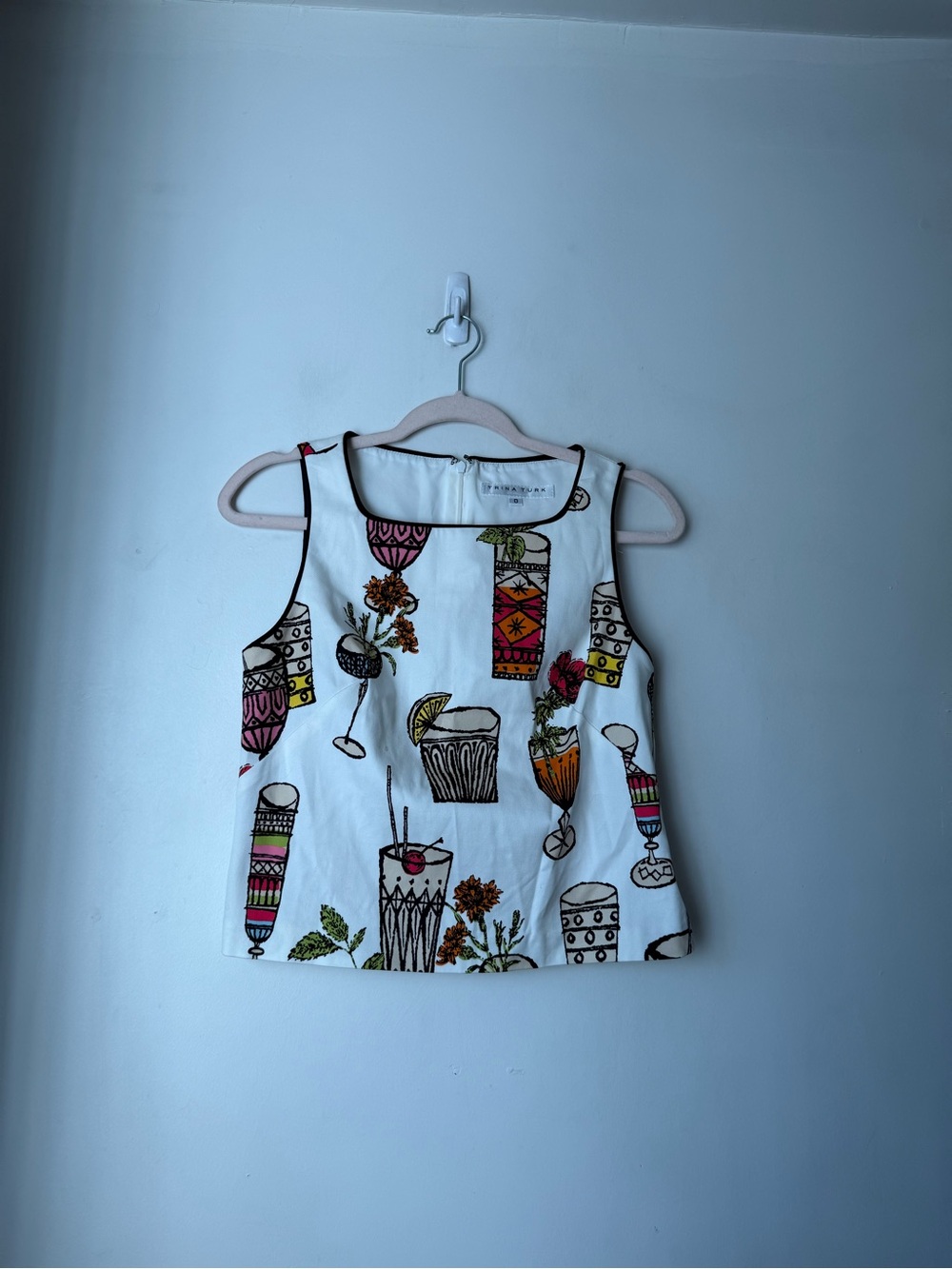 Trina Turk Piped Tank Top in Happy Hour Cocktail Print 0